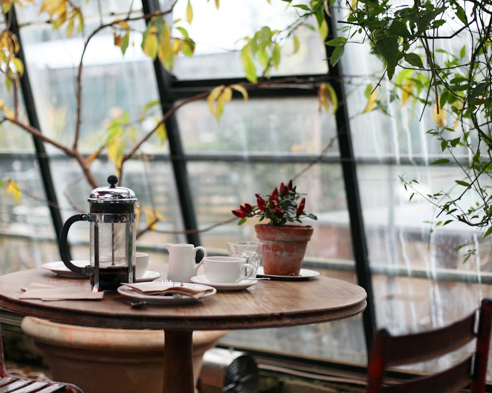 Quiet café table by a window