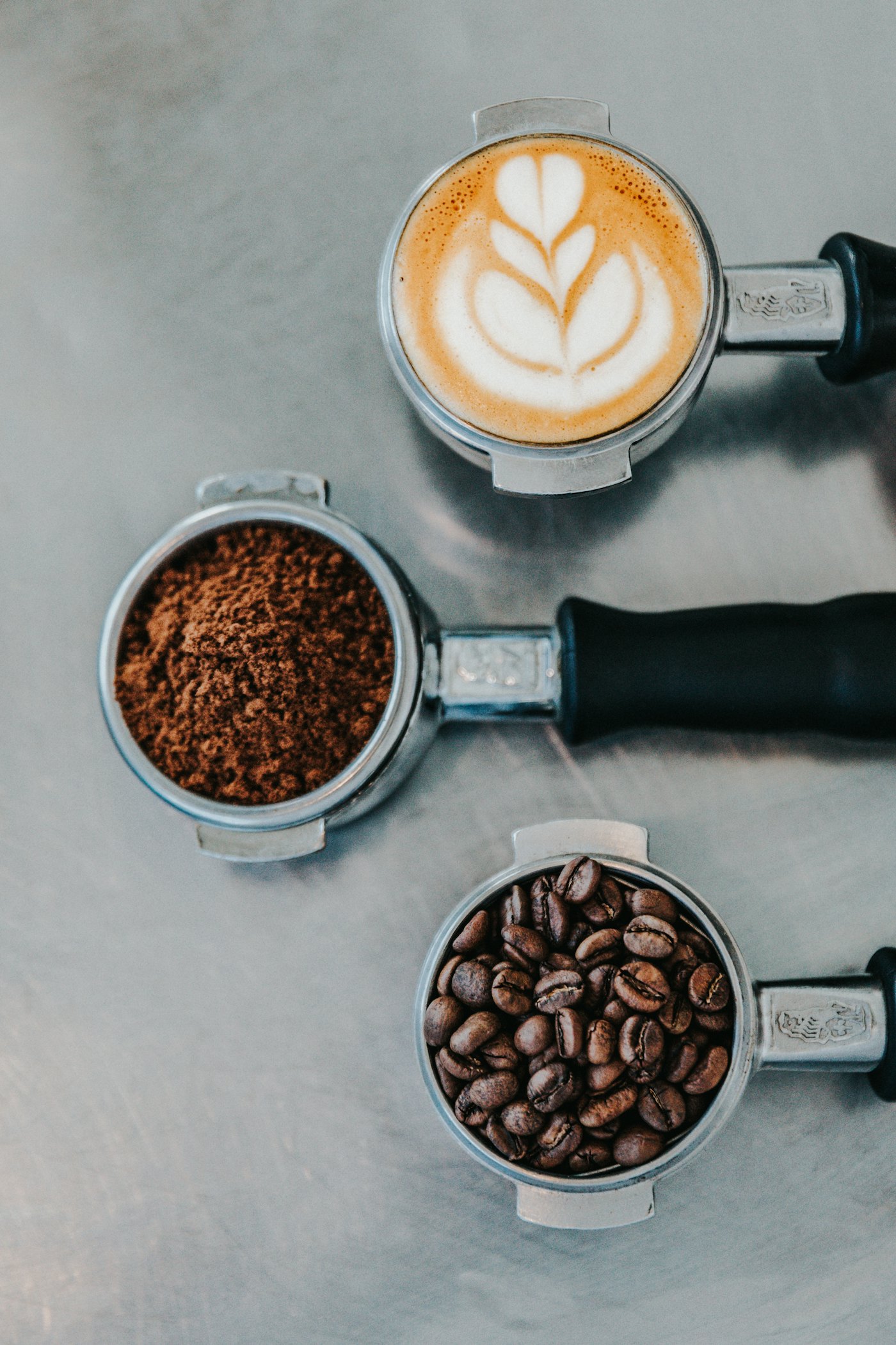 Espresso, ground coffee and beans