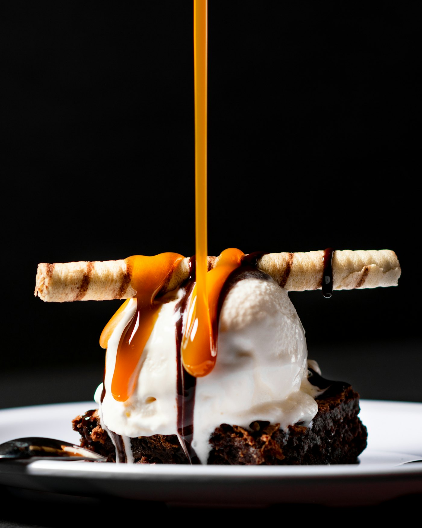 Dessert with caramel drizzle