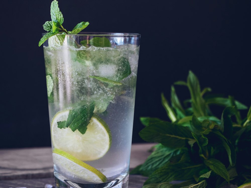 Lemon mint cooler with ice