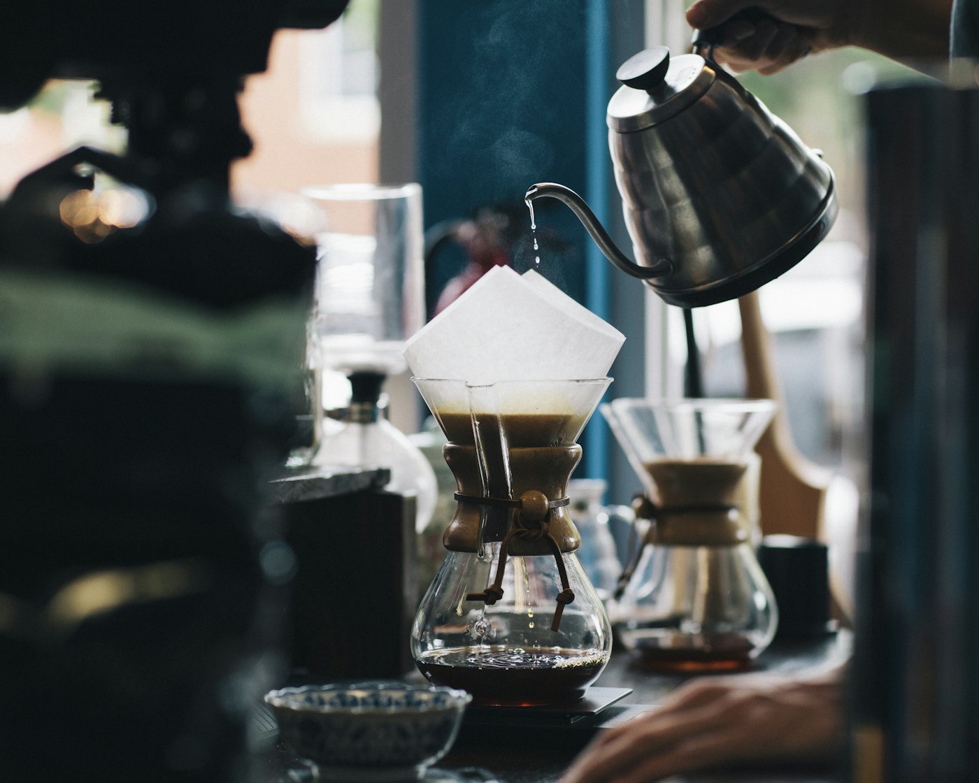 Pour-over coffee being brewed